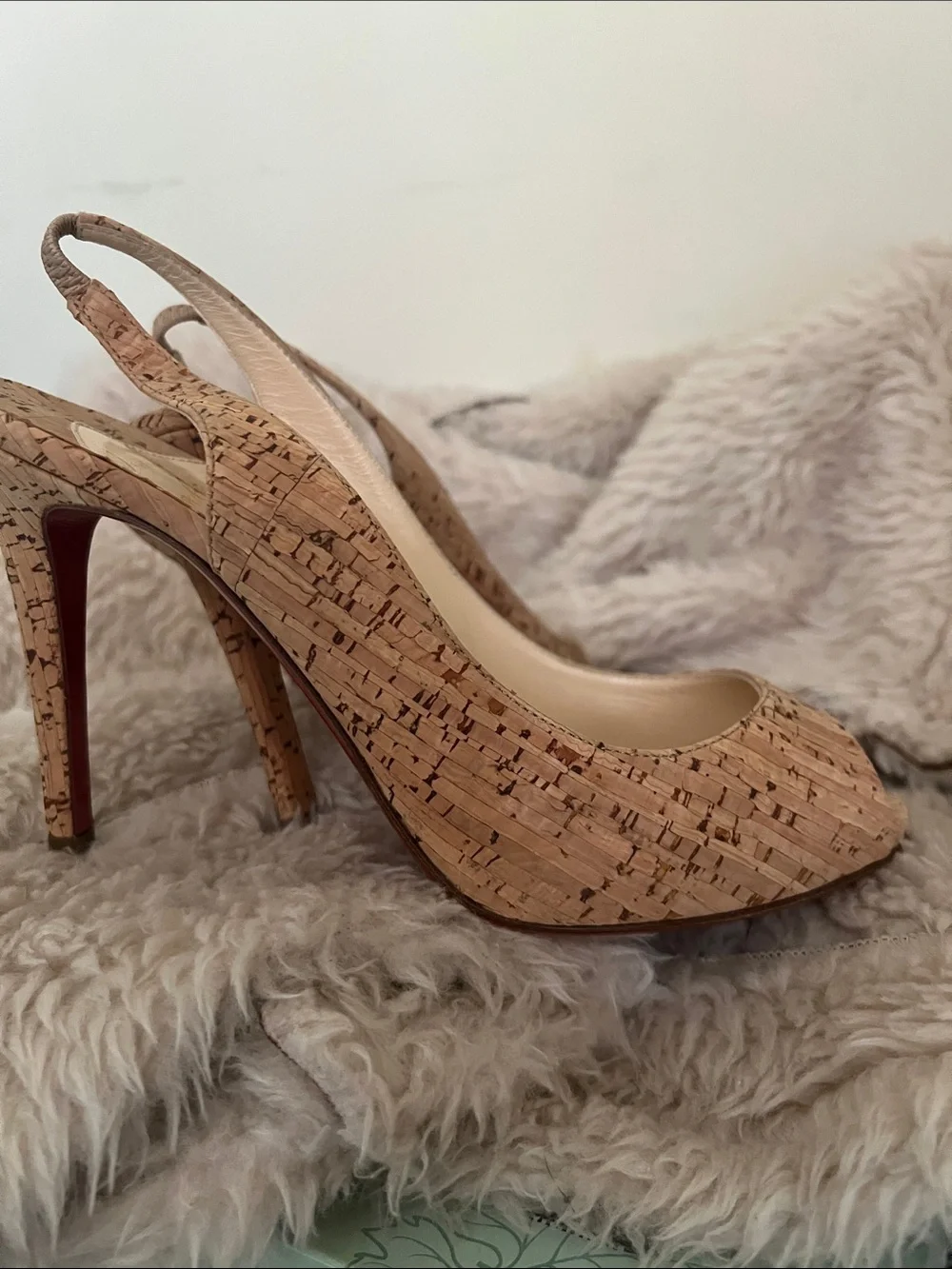 Christian Louboutin Cork Peep-Toe Slingback Heels in Natural Cork - Picture 4 of 10